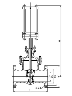 Z641H氣動閘閥外形結構圖 Z641H氣動閘閥(圖1)