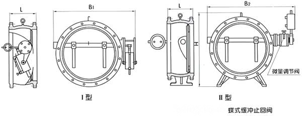 HH47X蝶式緩沖止回閥外形結(jié)構(gòu)圖 HH47X蝶式緩沖止回閥(圖1)