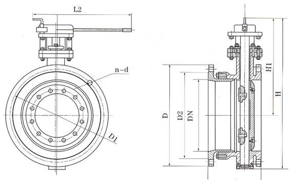 SD41X/SD43H手動法蘭式伸縮蝶閥外形結構圖 SD41X,SD43H手動法蘭式伸縮蝶閥(圖1)