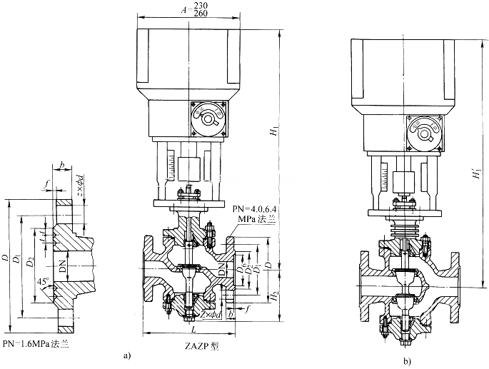ZAZP、ZAZN 型電動直通單座調(diào)節(jié)閥外形結(jié)構(gòu)圖 ZAZP,ZAZN 型電動直通單座調(diào)節(jié)閥(圖1)