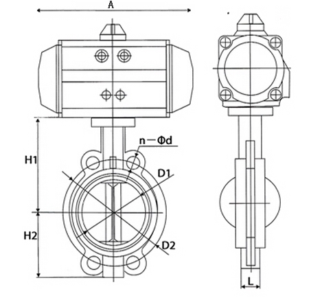 D671X氣動調節蝶閥外形結構圖 D671X氣動調節蝶閥(圖1)