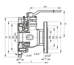 FQ41F46襯氟放料球閥外形結構圖 FQ41F46襯氟放料球閥(圖1)