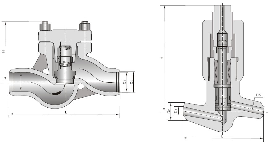 H61Y、H61H高壓升降式止回閥外形結構圖 H61Y,H61H高壓升降式止回閥(圖1)