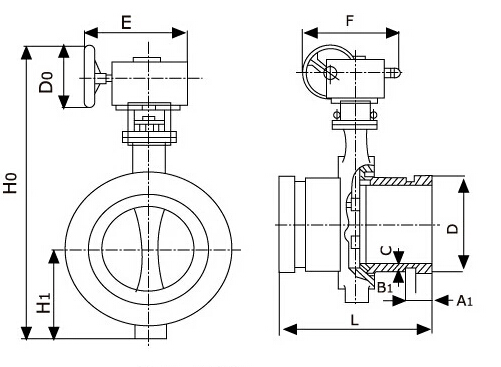 XD381X溝槽式信號蝶閥外形結構圖 XD381X溝槽式信號蝶閥(圖1)