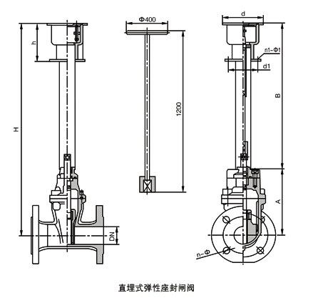 Z45X給水排水用直埋式閘閥外形結構圖 Z45X給水排水用直埋式閘閥(圖1)