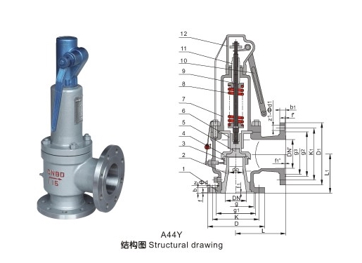 A44Y、A48Y高溫高壓蒸汽安全閥外形結構圖 A44Y,A48Y高溫高壓蒸汽安全閥(圖1)