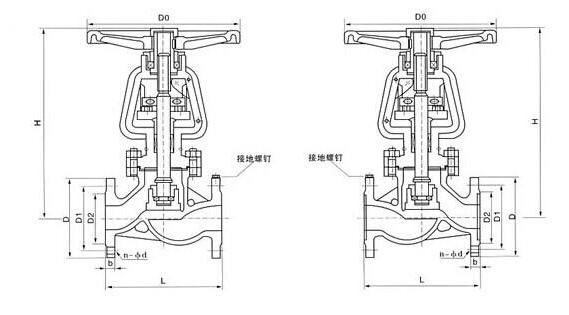 JY41W氧氣專用截止閥外形結構圖 JY41W氧氣專用截止閥(圖1)