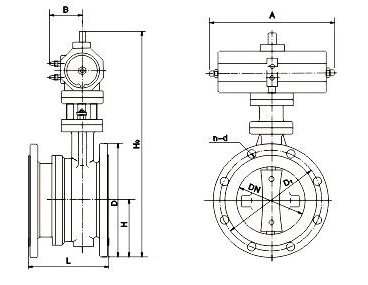 SD641X/SD643H氣動法蘭式伸縮蝶閥外形結構圖 SD641X,SD643H氣動法蘭式伸縮蝶閥(圖1)