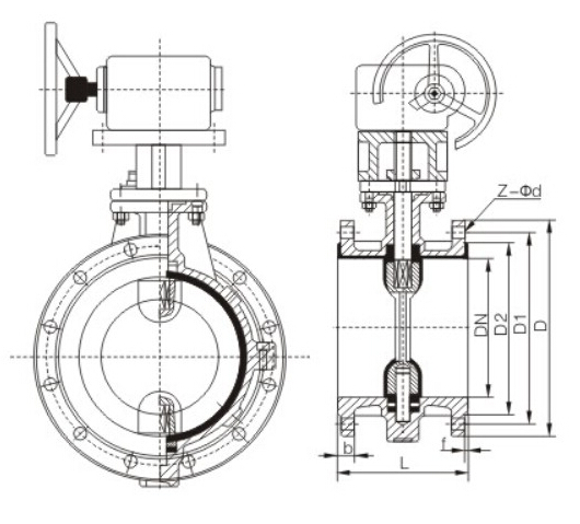 D341F46不銹鋼襯氟蝶閥外形結構圖 D71F46不銹鋼襯氟蝶閥(圖2)