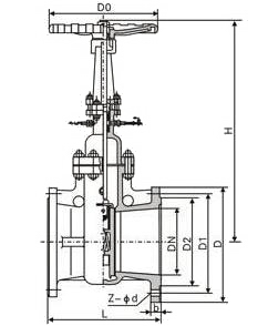 Z44H法蘭式水封閘閥外形結構圖 Z44H,Z64H水封閘閥(圖2)