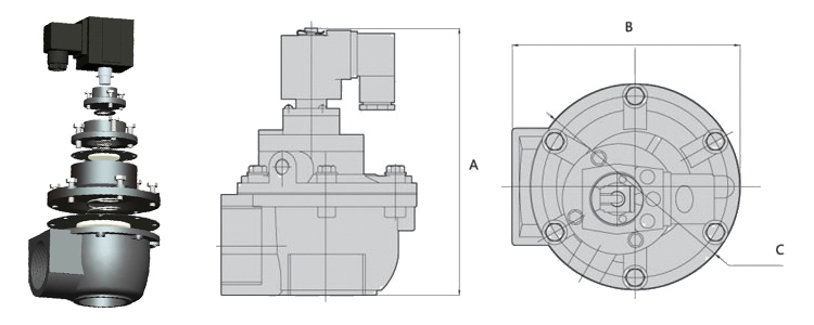 DMF脈沖電磁閥外形結構圖 DMF脈沖電磁閥(圖1)