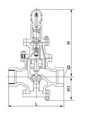 Y13H內螺紋活塞式蒸汽減壓閥外形結構圖 Y13H內螺紋活塞式蒸汽減壓閥(圖1)