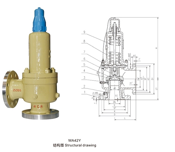 WA42Y波紋管平衡式安全閥外形結(jié)構(gòu)圖 WA42Y波紋管平衡式安全閥(圖1)