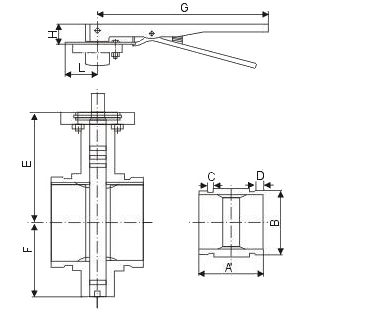 XD81X手柄溝槽信號蝶閥外形結(jié)構(gòu)圖 XD81X手柄溝槽信號蝶閥(圖1)