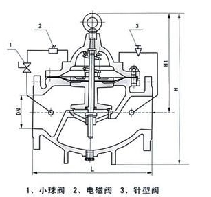 600X水力電動控制閥外形結構圖 600X水力電動控制閥(圖1)