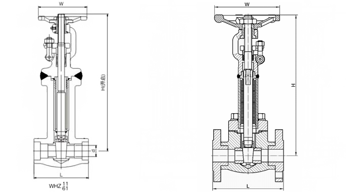 鍛鋼波紋管閘閥外形結(jié)構(gòu)圖 鍛鋼波紋管閘閥(圖1)