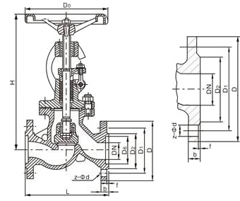J41H手動截止閥外形結(jié)構(gòu)圖 J41H手動截止閥(圖1)