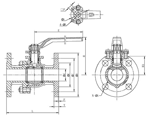 Q41F德標球閥外形結構圖 Q41F德標法蘭球閥(圖1)