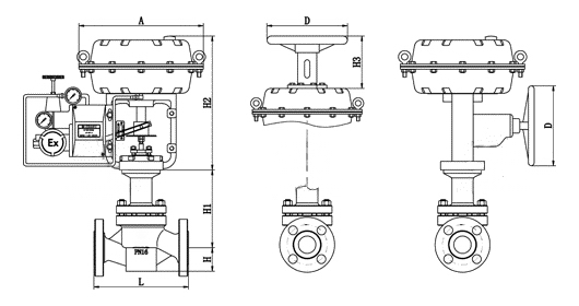 ZJHPF46氣動波紋管襯氟調節閥外形結構圖 ZJHPF46氣動波紋管襯氟調節閥(圖3)