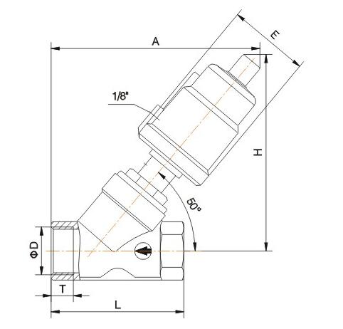 JF2000蒸汽氣動角座閥外形結構圖 JF2000蒸汽氣動角座閥(圖1)
