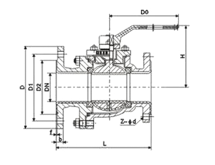Q41F46襯氟球閥外形結(jié)構(gòu)圖 Q41F46襯氟球閥(圖1)
