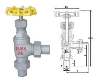 J24B外螺紋角式氨用截止閥外形結構圖 J24B外螺紋角式氨用截止閥(圖1)