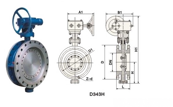 D343H手動(dòng)法蘭式硬密封蝶閥外形結(jié)構(gòu)圖 D343H手動(dòng)法蘭式硬密封蝶閥(圖1)