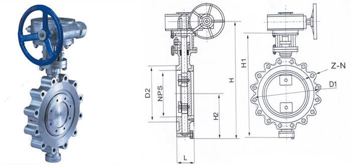 D373H美標硬密封蝶閥外形結構圖 D373H美標硬密封蝶閥(圖1)