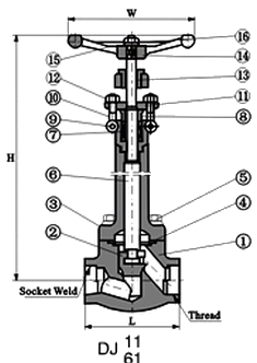 DJ61Y低溫高壓截止閥外形結(jié)構(gòu)圖 DJ61Y低溫高壓截止閥(圖1)