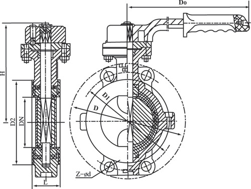 D71F46不銹鋼襯氟蝶閥外形結構圖 D71F46不銹鋼襯氟蝶閥(圖1)