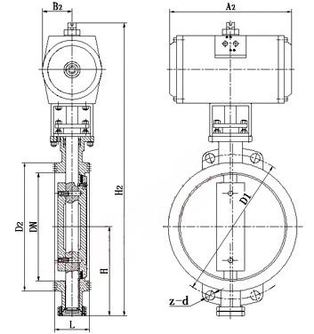 D673H氣動硬密封調節蝶閥外形結構圖 D673H氣動硬密封調節蝶閥(圖1)