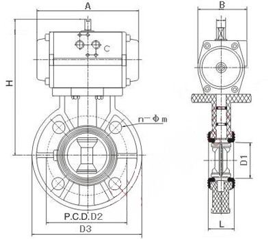 氣動塑料蝶閥外形結構圖 D671X-10S氣動塑料蝶閥(圖1)