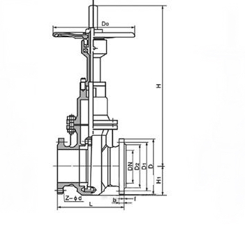 Z40H美標閘閥外形結構圖 Z40H美標閘閥(圖1)