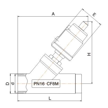 JF2000蒸汽氣動角座閥外形結構圖 JF2000蒸汽氣動角座閥(圖2)