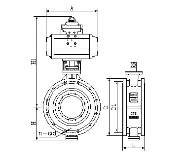 D643H氣動法蘭式硬密封蝶閥外形結構圖 D643H氣動法蘭式硬密封蝶閥(圖1)