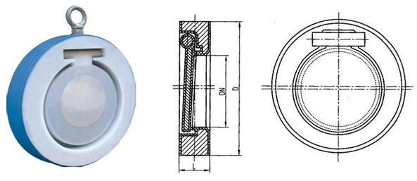 H74F46襯氟對夾止回閥外形結構圖 H74F46襯氟對夾止回閥(圖1)