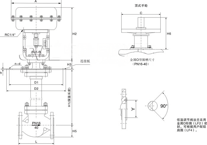 ZJHP、ZJHM氣動套筒調節閥外形結構圖 ZJHP,ZJHM氣動套筒調節閥(圖5)