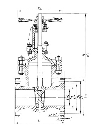 Z41H高壓鑄鋼閘閥外形結(jié)構(gòu)圖 Z41H高壓鑄鋼閘閥(圖1)
