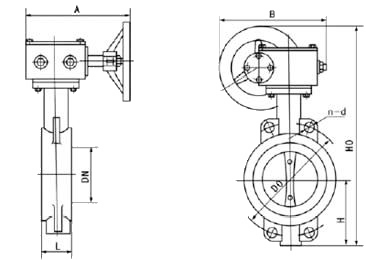 D371X渦輪傳動蝶閥外形結構圖 D371X渦輪傳動蝶閥(圖1)