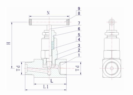 ANSI-6000PSI~10000PSI美標內外螺紋針型閥外形結構圖 ANSI-6000PSI~10000PSI美標內外螺紋針型閥(圖1)