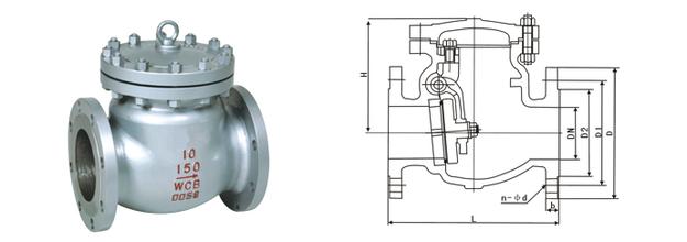 H44H、H44W美標法蘭止回閥外形結構圖 H44H,H44W美標法蘭止回閥(圖1)