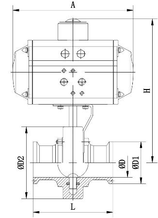 D681X衛生級氣動蝶閥外形結構圖 D681X衛生級氣動蝶閥(圖1)