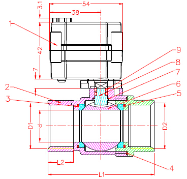 電動微型球閥結構圖 CWX微型電動球閥(圖2)