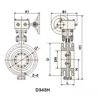 D343H彈性金屬密封法蘭蝶閥外形結(jié)構(gòu)圖 D343H彈性金屬密封法蘭蝶閥(圖1)