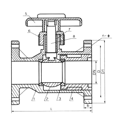 塑料球閥外形結構圖 Q41F-10S塑料法蘭球閥(圖1)
