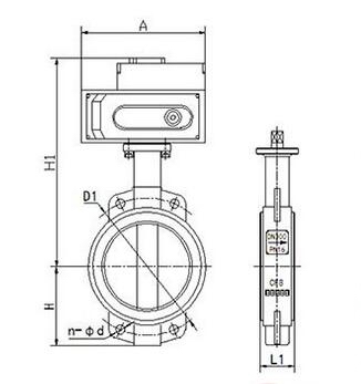 D971X對夾式電動調節蝶閥外形結構圖 D971X對夾式電動調節蝶閥(圖1)