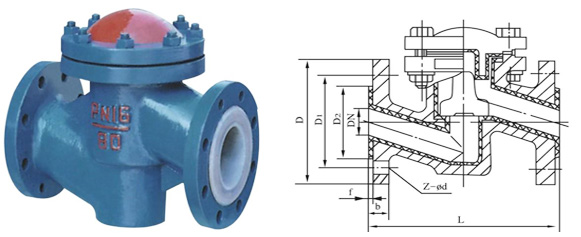 H41F46襯氟法蘭止回閥外形結構圖 H41F46襯氟法蘭止回閥(圖1)