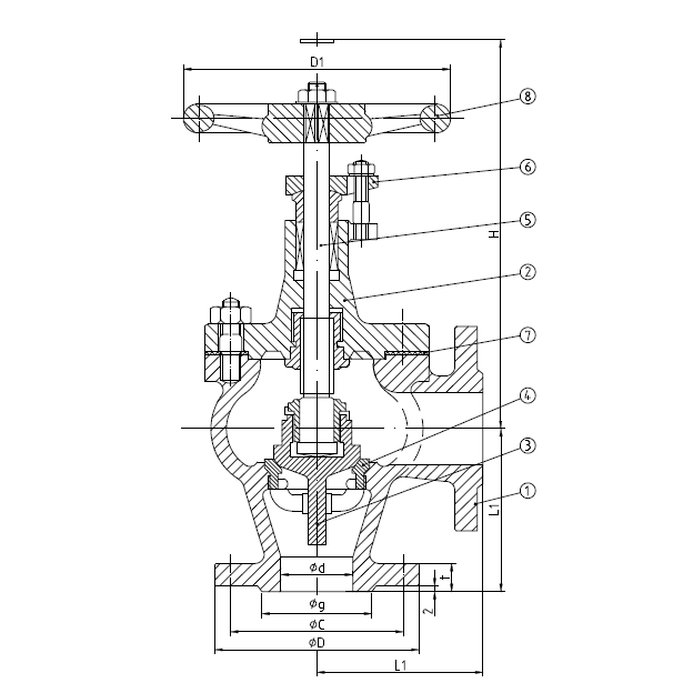 鑄鋼直角截止閥JIS F7475 30K(圖1) 鑄鋼直角截止閥JIS F7314 20K(圖1)